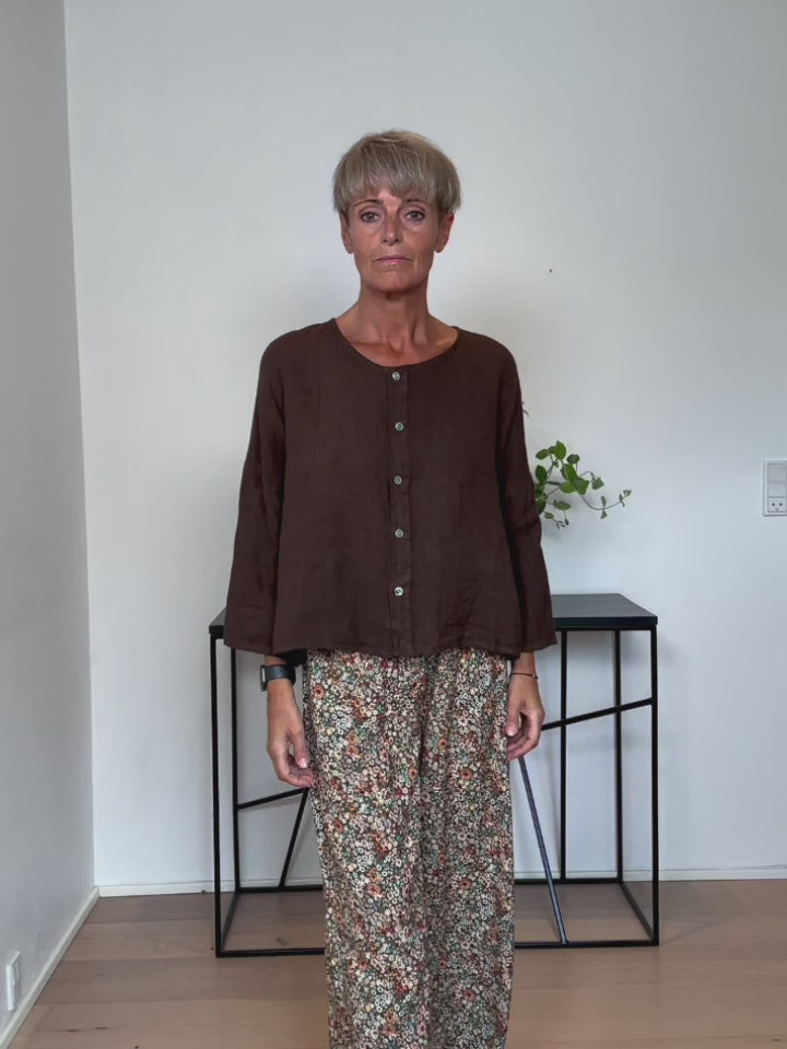 Baghuset Brun Hør V-Neck Cardigan E