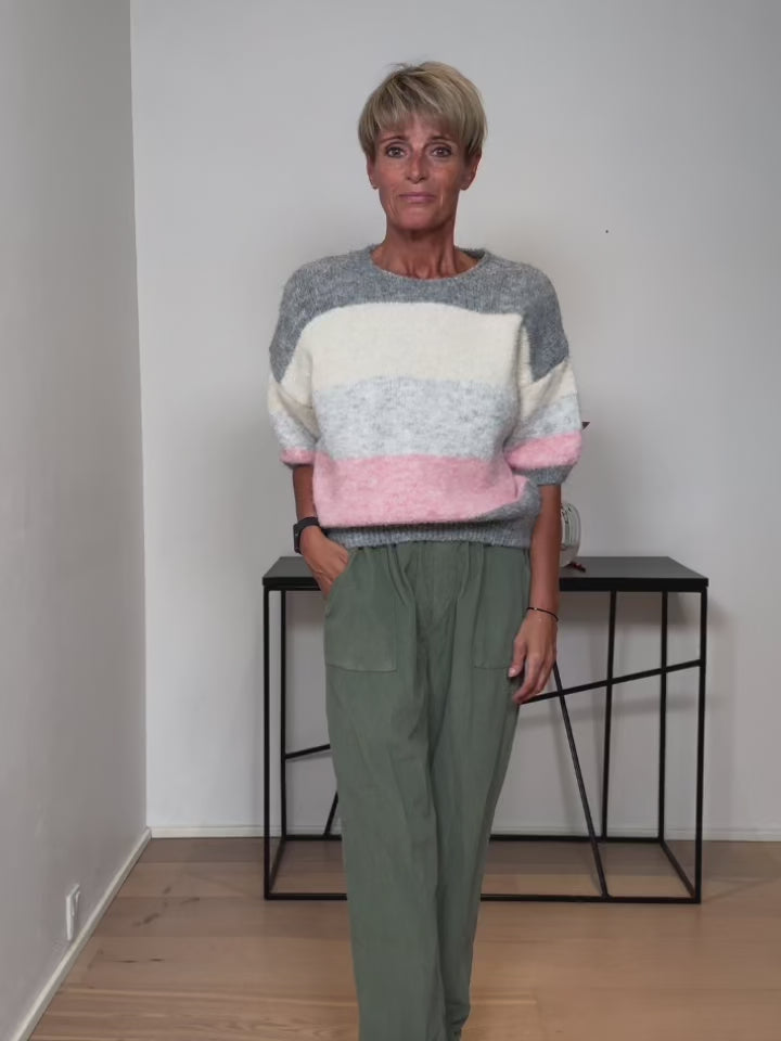 Baghuset Stribet Strik Grå/Rosa/Beige SDV