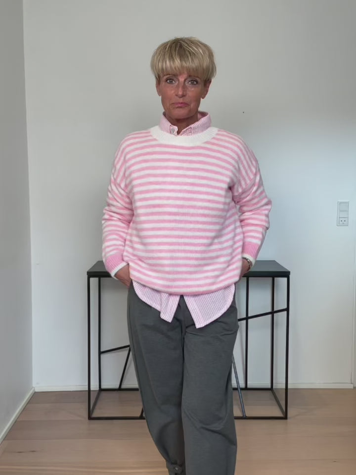 Baghuset Pink Stribet Strik/Rund Hals L