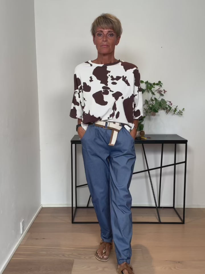 Baghuset Brun/Hvid Printet Bluse MK