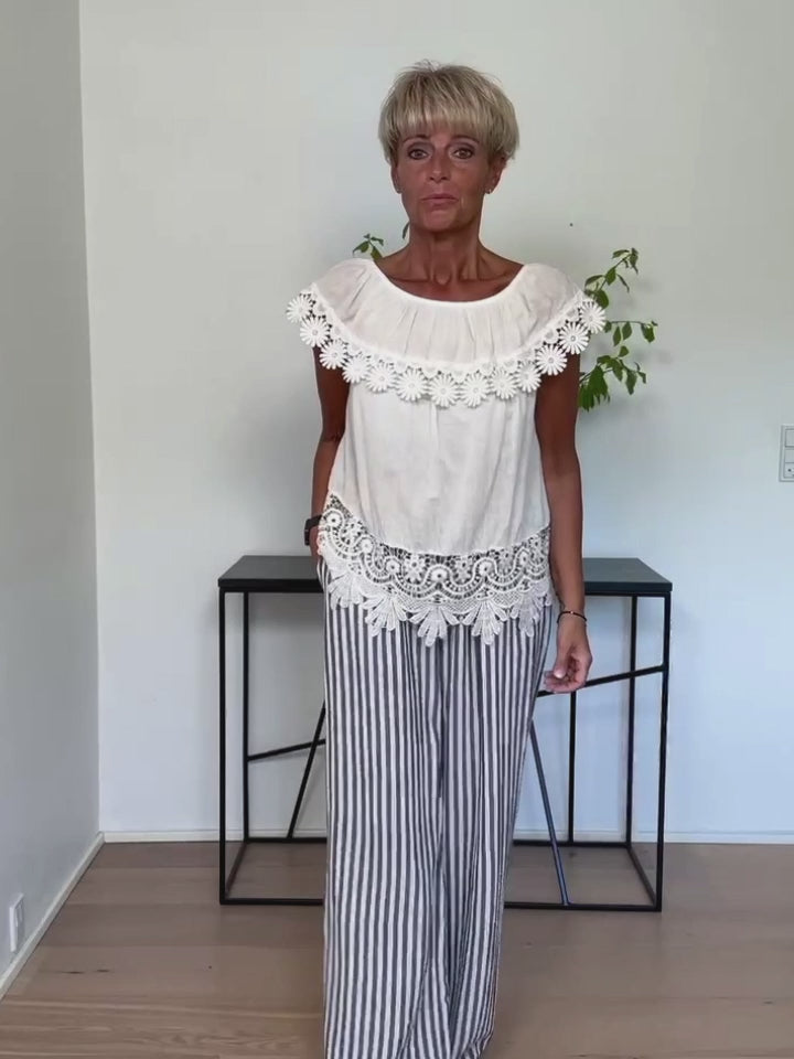 Baghuset Beige Båd hals Feminin SS Bluse MA