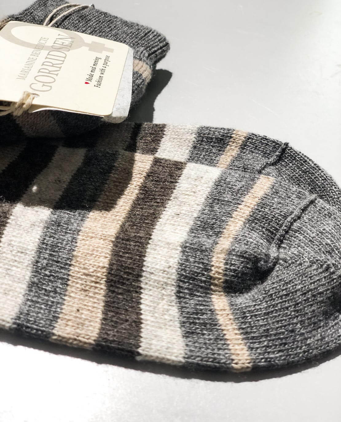 Gorridsen Magnolia Stripe  Wool Sock Grey/ Camel