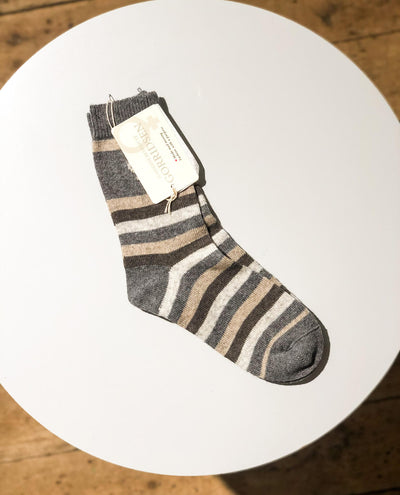 Gorridsen Magnolia Stripe  Wool Sock Grey/ Camel